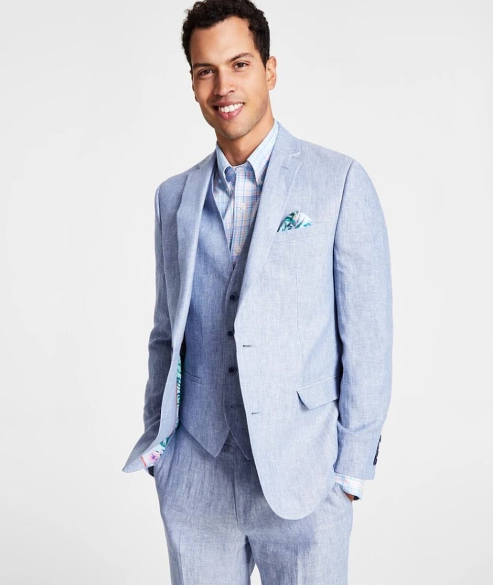 Bar III Men's Light Blue Linen Summer Casual Slim Formal Suit Jacket Size 36R